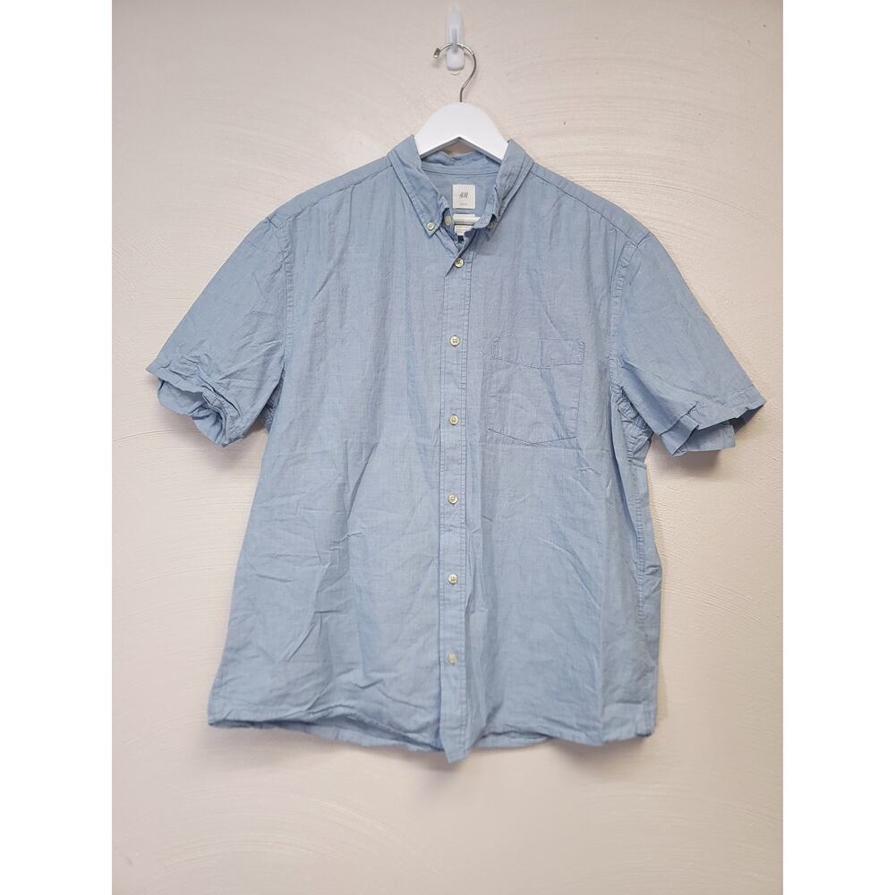 H&M Mens Shirt Size Xl Button Down Short Sleeve Collared Summer 100% Cotton